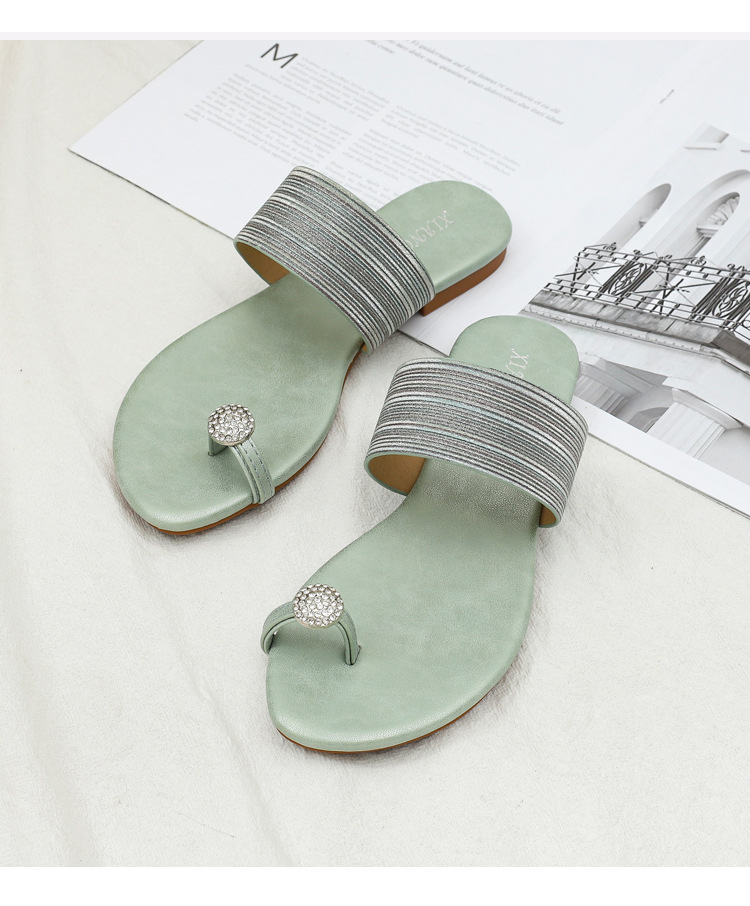 Sandali piatti da donna, comodi sandali con strass con suola morbida per abbigliamento esterno, pantofole da spiaggia pigre alla moda, di grandi dimensioni_voghion.com