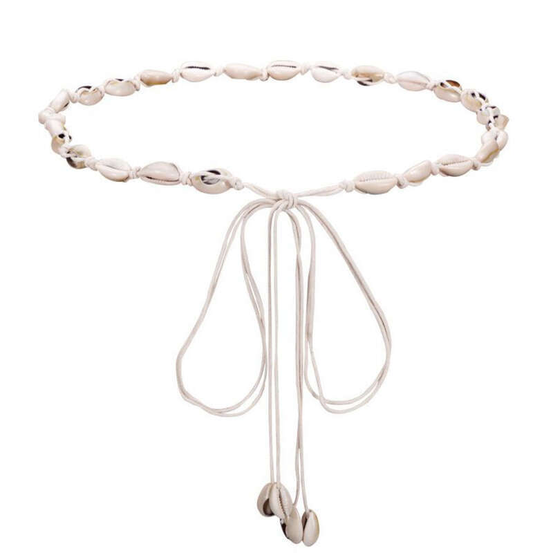 White Waist Cord Bohemian Ethnic Braided Spaghetti Belt With Women's Shell Embellishment_voghion.com