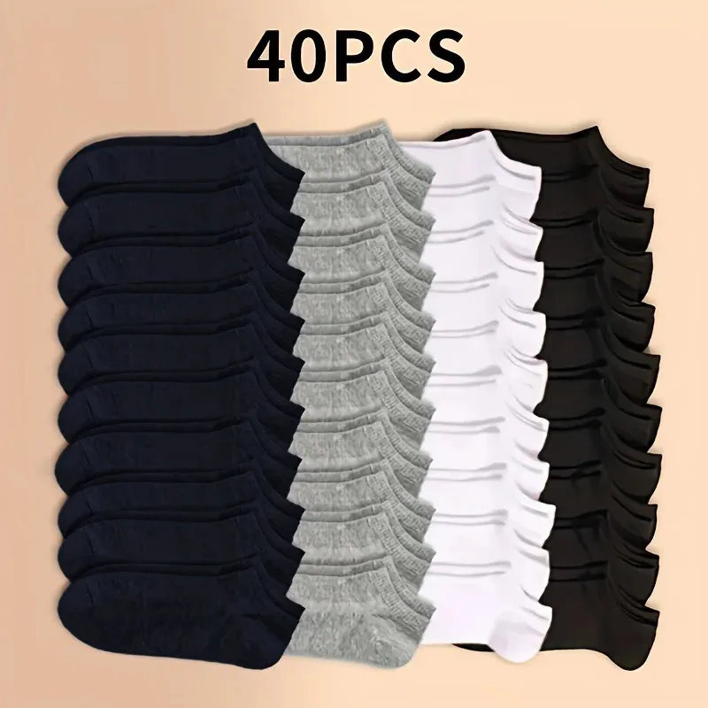 Calcetines largos para hombre, lisos, ligeros, de corte bajo, holgados, en blanco y negro, en gris, talla 10/20/40 (241108)_voghion.com
