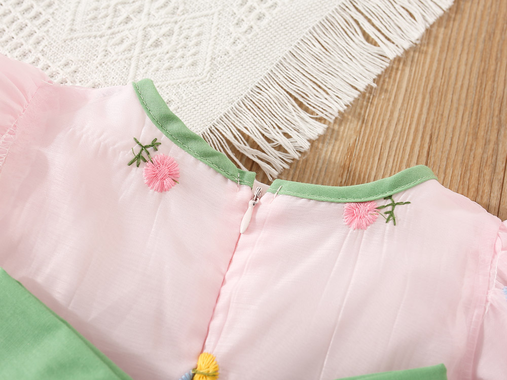 Summer Baby Clothes Puff Sleeve Flower Embroidery Beauty Bow Dress Children's Dress_voghion.com