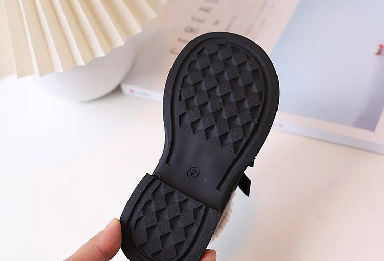 Children Leather Loafers For Boys Girls Winter Thick Soled Lamb Wool Warm Girl Uniform Princess School Cotton Shoes_voghion.com