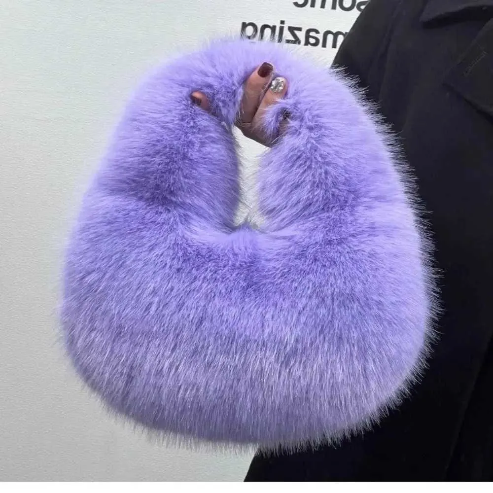 Designer Bag soft plush half moon fluffy party clutch bag handbag womens winter wallet artificial fur casual Y241115_voghion.com