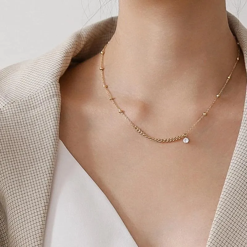 Pendant Necklaces YUN RUO 18 K Gold Plating Vintage Chain Zircon Necklace Fashion Titanium Steel Jewelry Woman Birthday_voghion.com