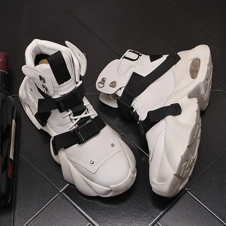 High Top Chunky Sneaker Men Air Cushion Fashion Casual Genuine Leather Cowhide Height Increased Platform Shoes_voghion.com
