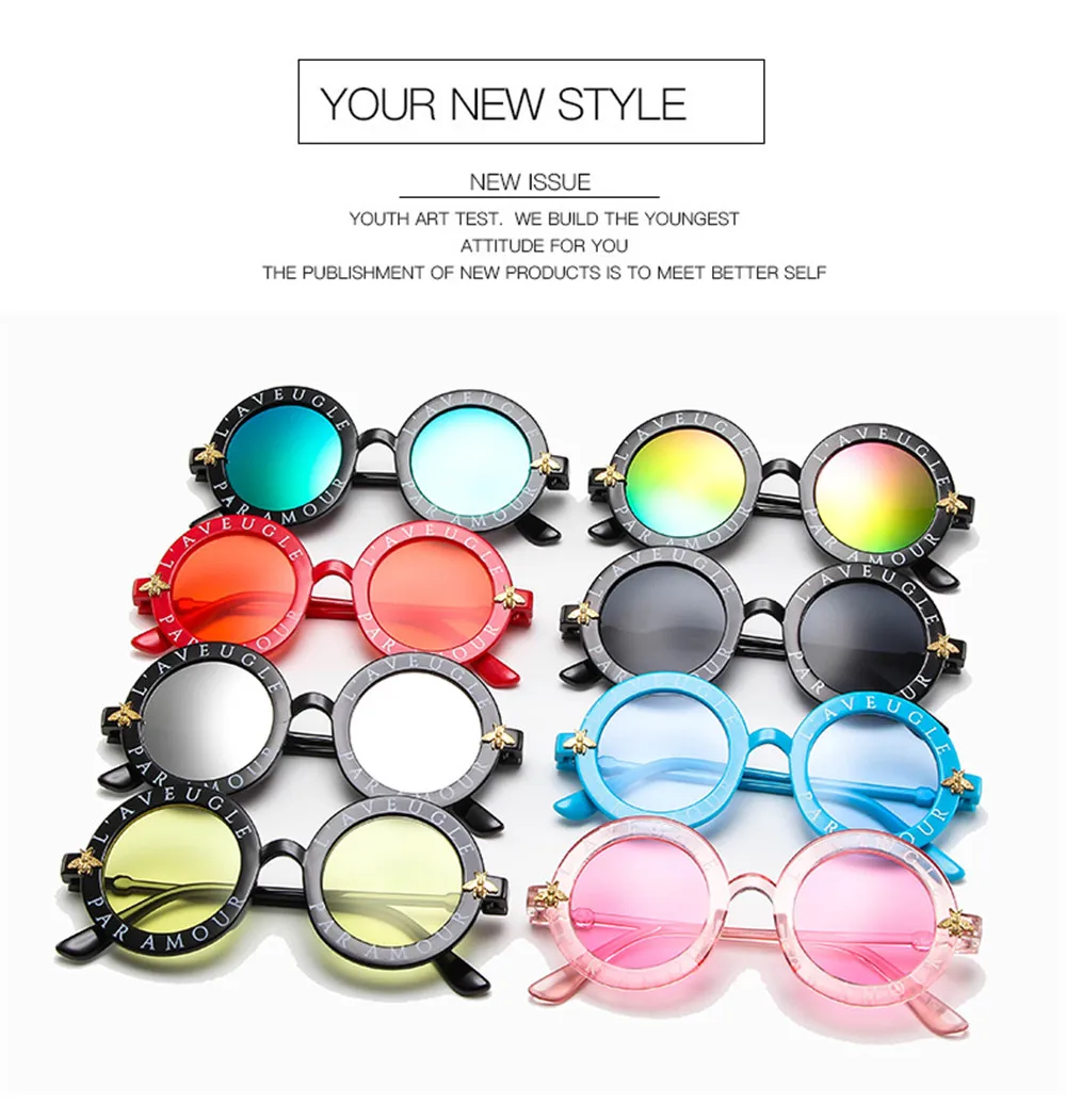 Sunglasses Fashion Small Round Kids Brand Designer Bee Children Boys Girls Baby Outdoors Goggle Shades Eyewear LC4L_voghion.com