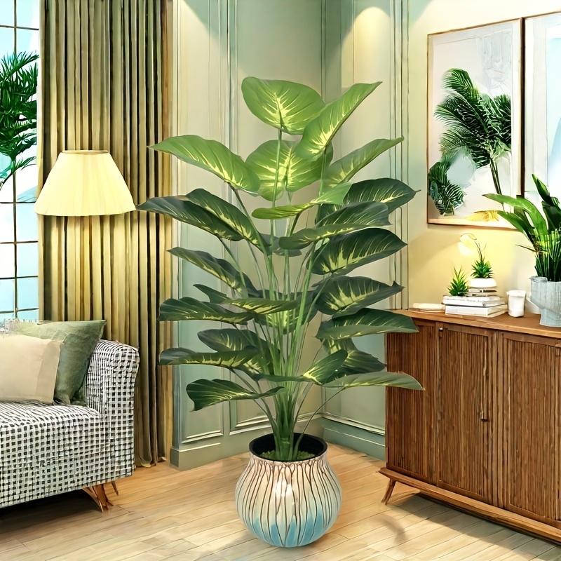 Feuilles de plante d'argent artificielles géantes, comportant 24 grandes feuilles, cette plante verte décorative aux larges feuilles crée un style de forêt tropicale