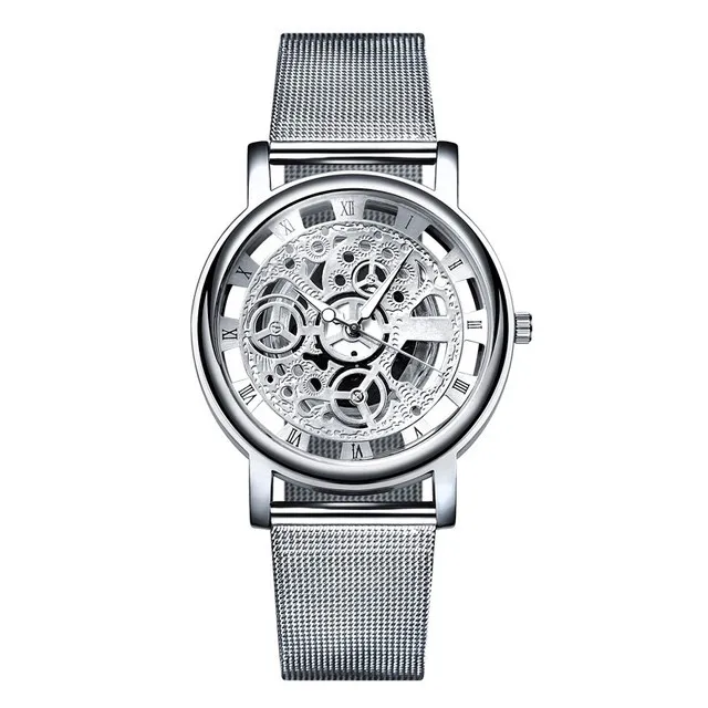 Mens Fashion Hollow Watches Men Business Watch Male Stainless Steel Mesh Belt Skeleton Quartz Wrist Watch Relogio Masculino_voghion.com