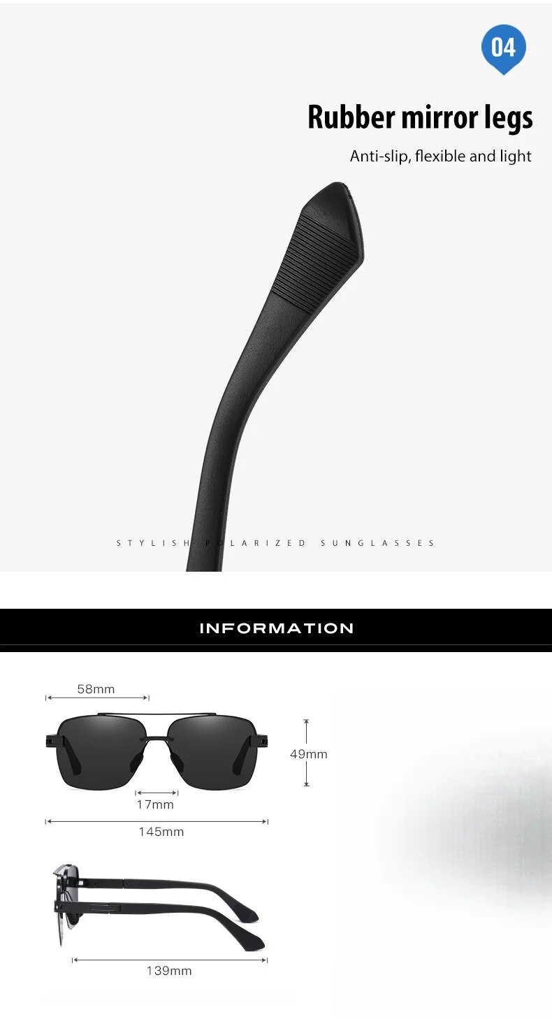 Borderless Neue Herren-Sonnenbrille mit großem Rahmen, polarisiert, zweifarbig, quadratisch, Metall, A671_voghion.com