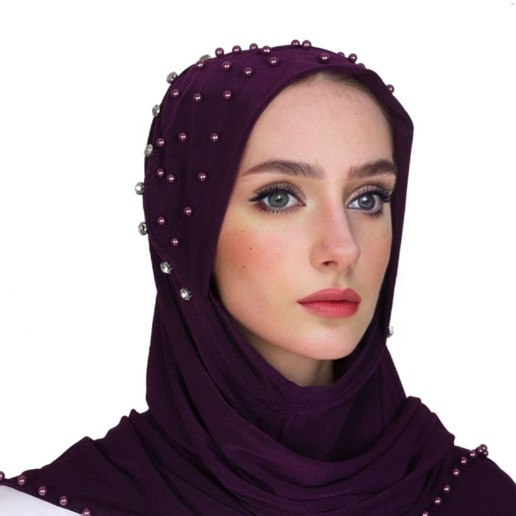 Women's Scarves Tassel Handmade Headscarf With Small Brim And Rhinestones, Convenient Pullover Scarf, One Size Fashionable And Versatile Hijab_voghion.com