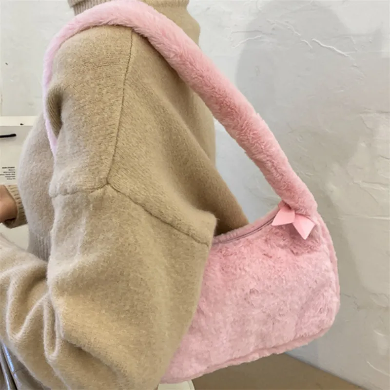 Plüsch-Umhängetaschen für Femme Designer Soft Winter Damen Clutch Handtasche Nette FI Weibliche Party Unterarm Tasche_voghion.com