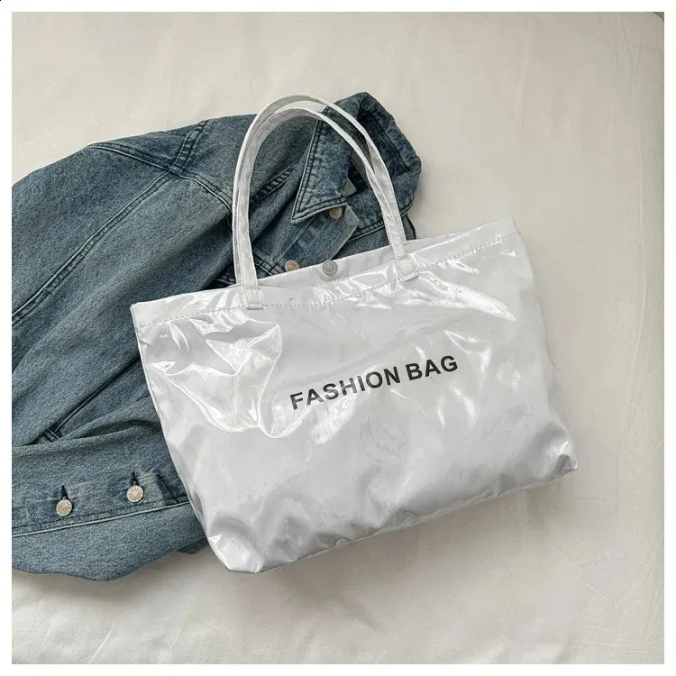 Clear Tote Bag With Letter Print Large Capacity Waterproof Beach Bag_voghion.com