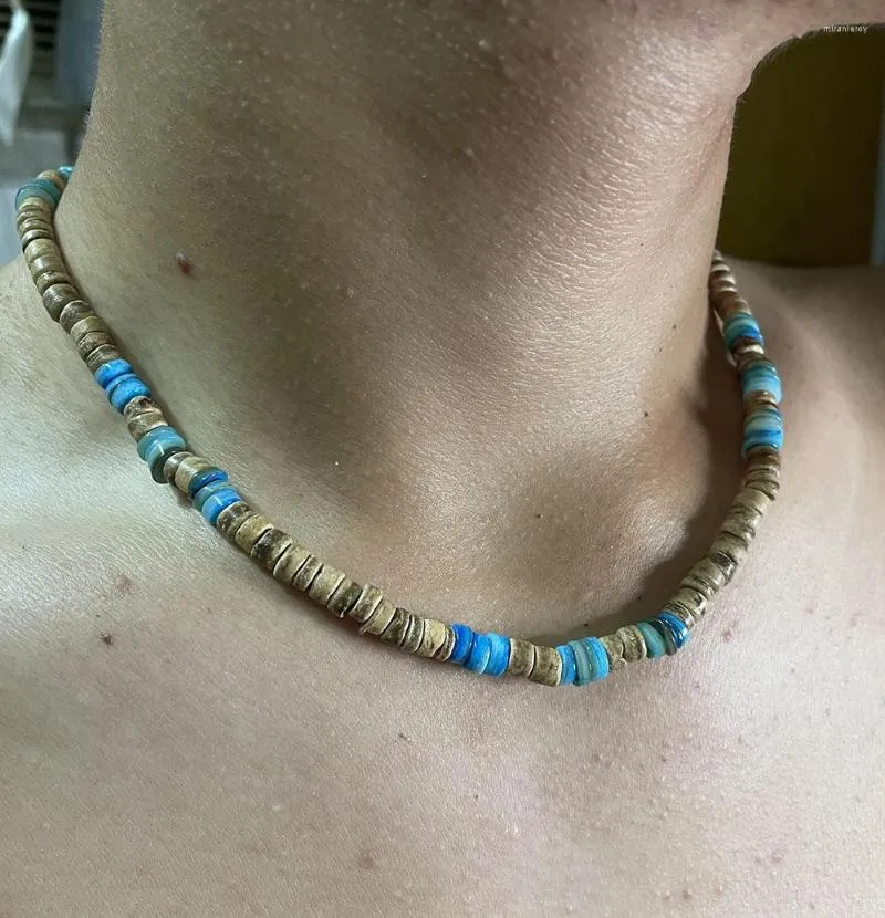 Beaded Necklace For Men Coconut Shell Turquoise Tribal Design_voghion.com