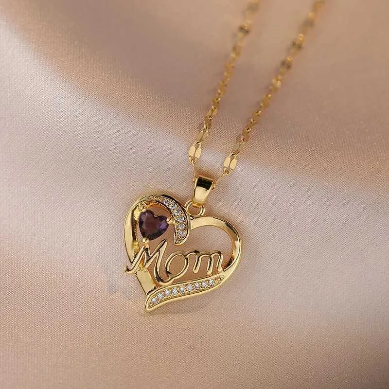 Collane Moda CZ Zircone Collana con ciondolo a forma di cuore con catena in acciaio inossidabile Gioielleria raffinata per i regali della mamma per la festa della mamma_voghion.com