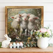 Panneau en bois vintage 8 x 8 pouces avec agneaux et fleurs – Décoration murale rustique encadrée pour cuisine, chambre, bureau – Cadeau idéal pour Pâques ou une pendaison de crémaillère_voghion.com