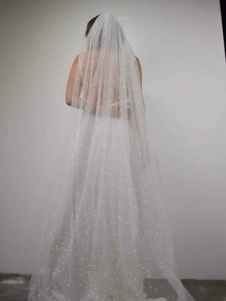 Velo da sposa scintillante lungo 2 m, con pettine, a un livello, accessorio per capelli da sposa._voghion.com