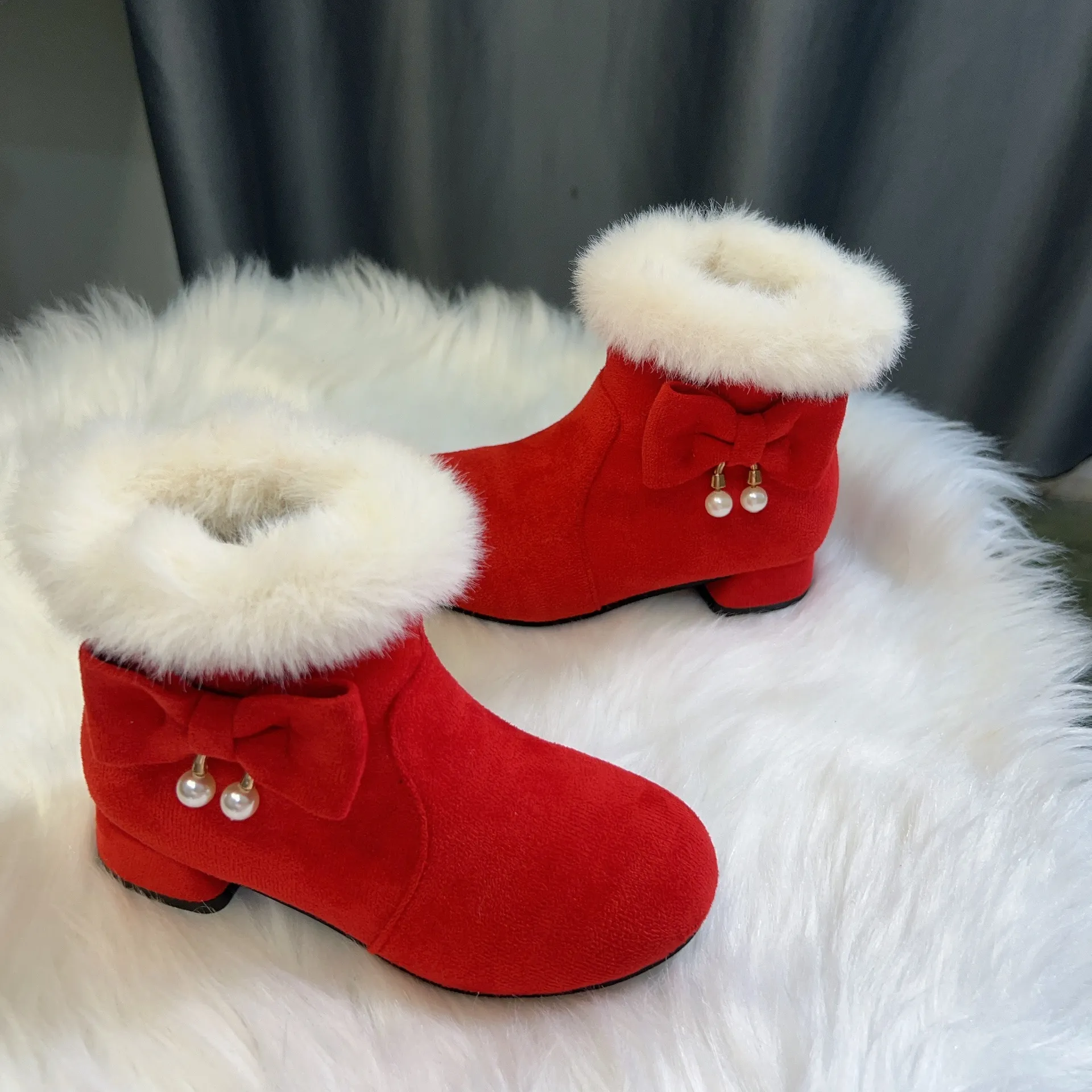 Kinder halten warme Prinzessin Baumwollschuhe Cutefeet für Mädchen Kinder Plus Veet Plüsch Schneestiefel Winterschuh für Mädchen_voghion.com