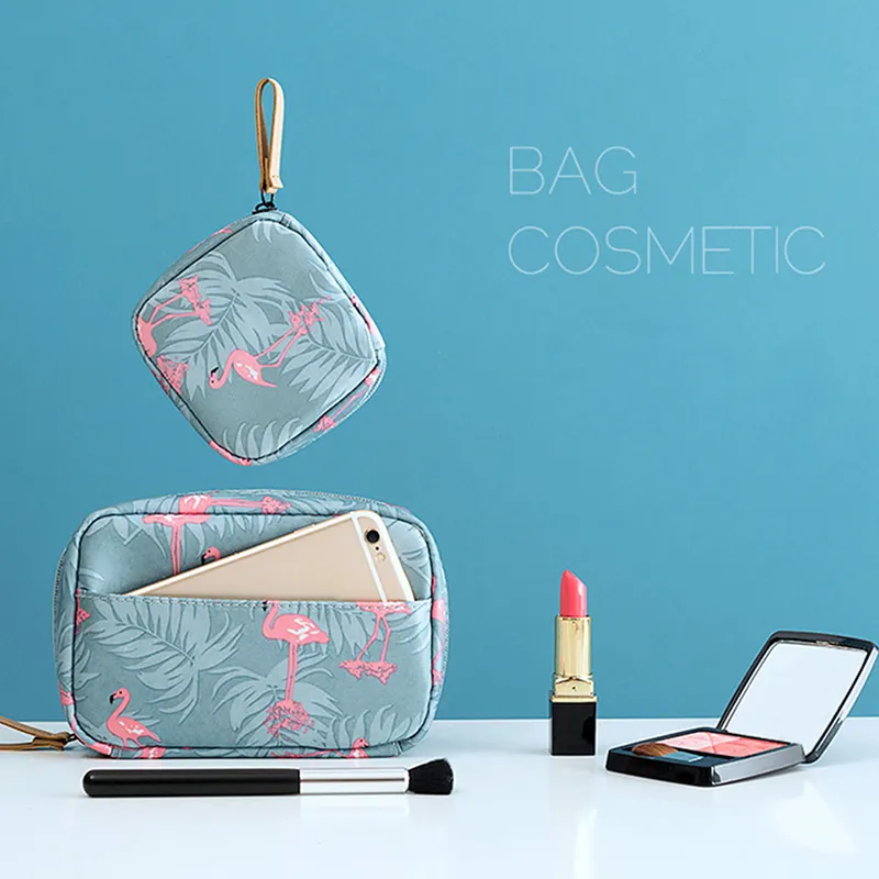Mini Flamingo Solid Color Travel Toiletry Storage Cactus Beauty Makeup Cosmetic Bag Organizer Special Offer_voghion.com
