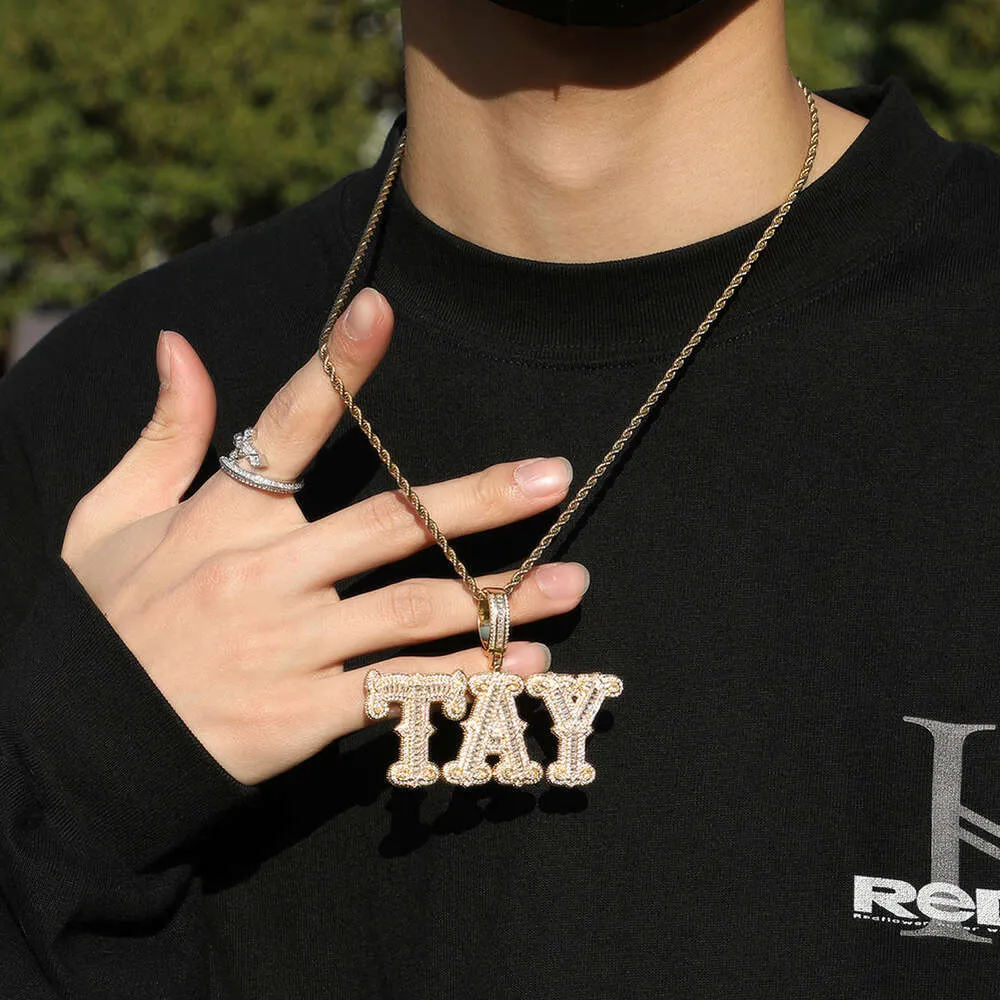 hip hop plein barbelé roche sucre lettre bricolage épissage combinaison collier personnalisé GRA moissanite diamant or argent_voghion.com