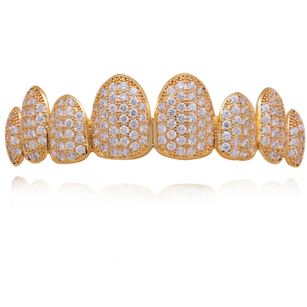 Rose Weißgold Vampir Grillz Iced Out Fang Grills Voller bunter Durchmesser Cosplay Zahnkappe Zahnspange_voghion.com