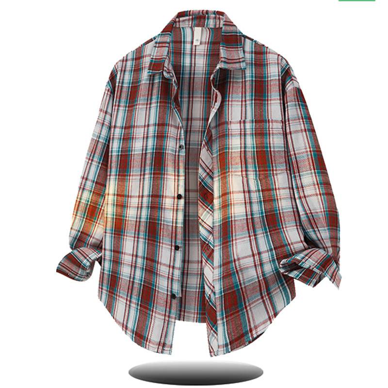 Conjunto de camisa e calça masculina inspirado – calça xadrez de manga comprida com botões e calça casual (roupa de rua retrô para adolescentes e jovens adultos)_voghion.com
