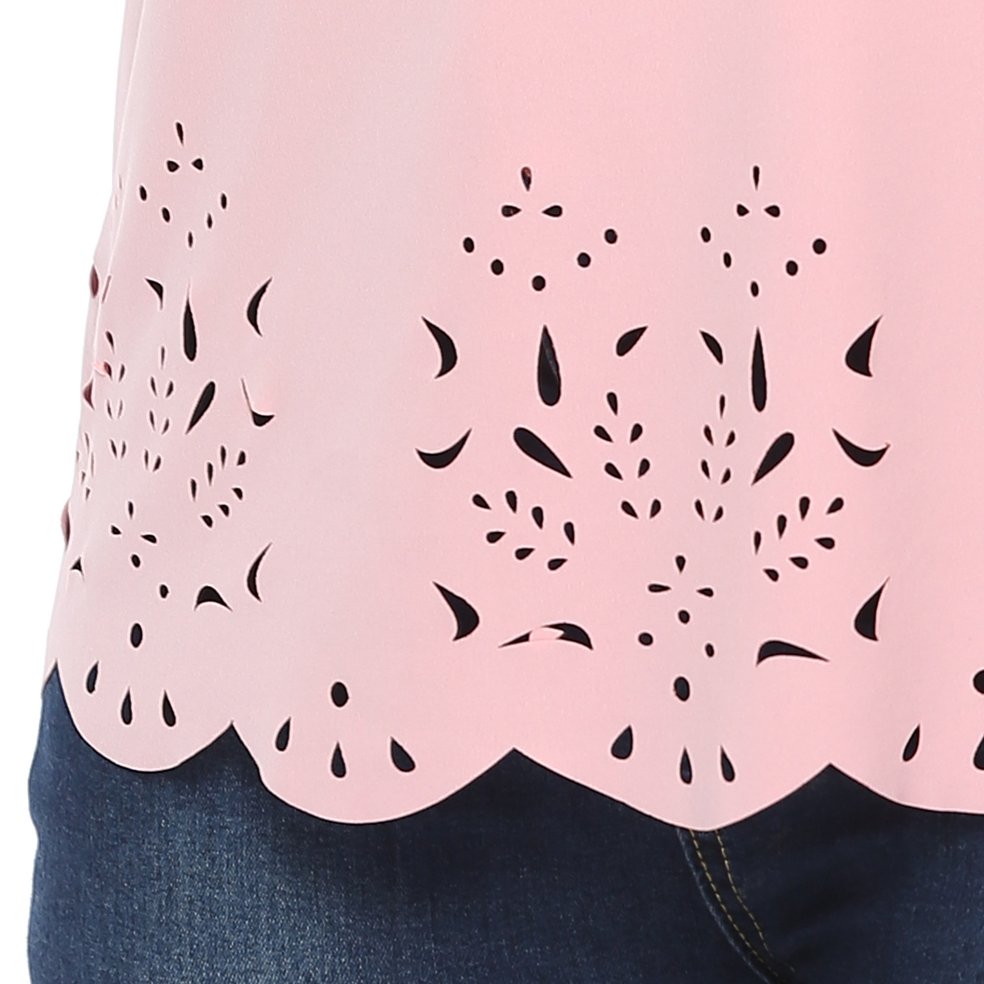 Women's tops large size women's clothing solid color burnt flower hollow wave edge casual short-sleeved T-shirt_voghion.com