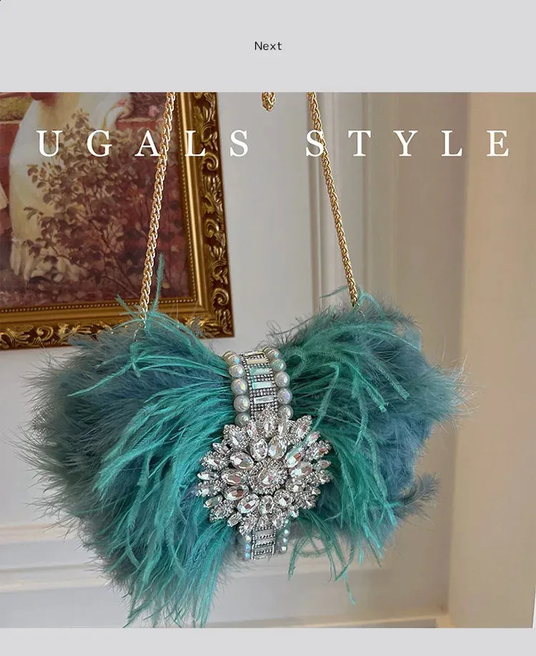 Ostrich Feather Evening Bag With Pearl Details For Women Party_voghion.com