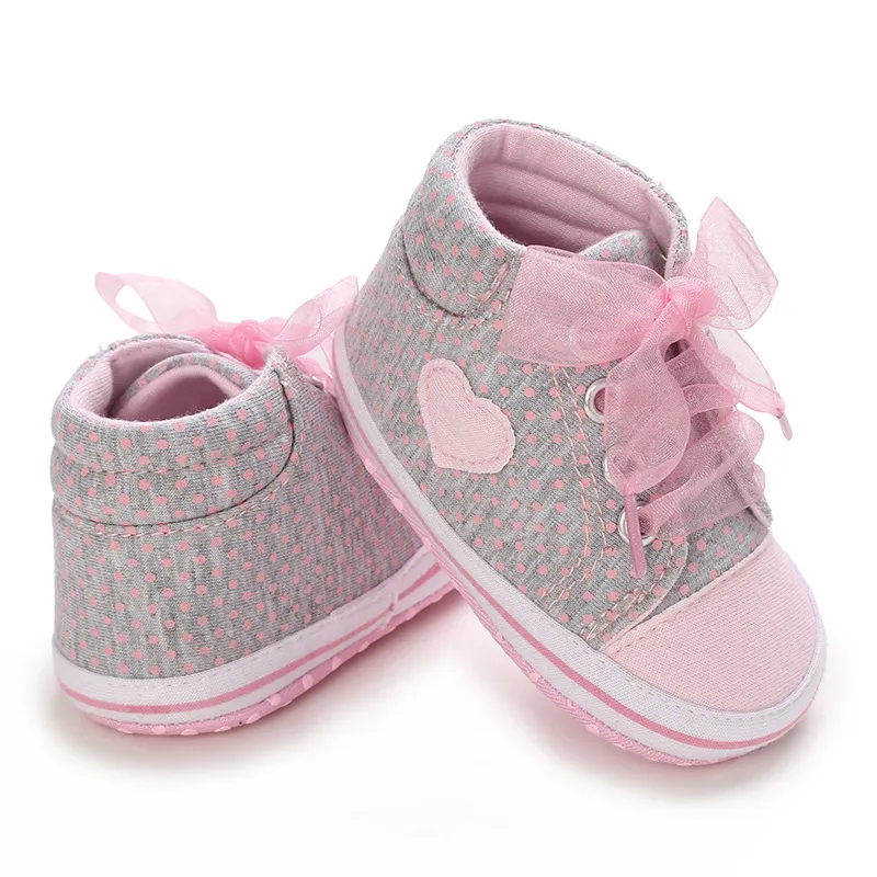 Littlesprouts Babyschuhe für Mädchen, mit Schleife, Spitze, Punktemuster, hohe Sneakers, lässig, weiche Unterseite, Neugeborene, Kleinkinder_voghion.com