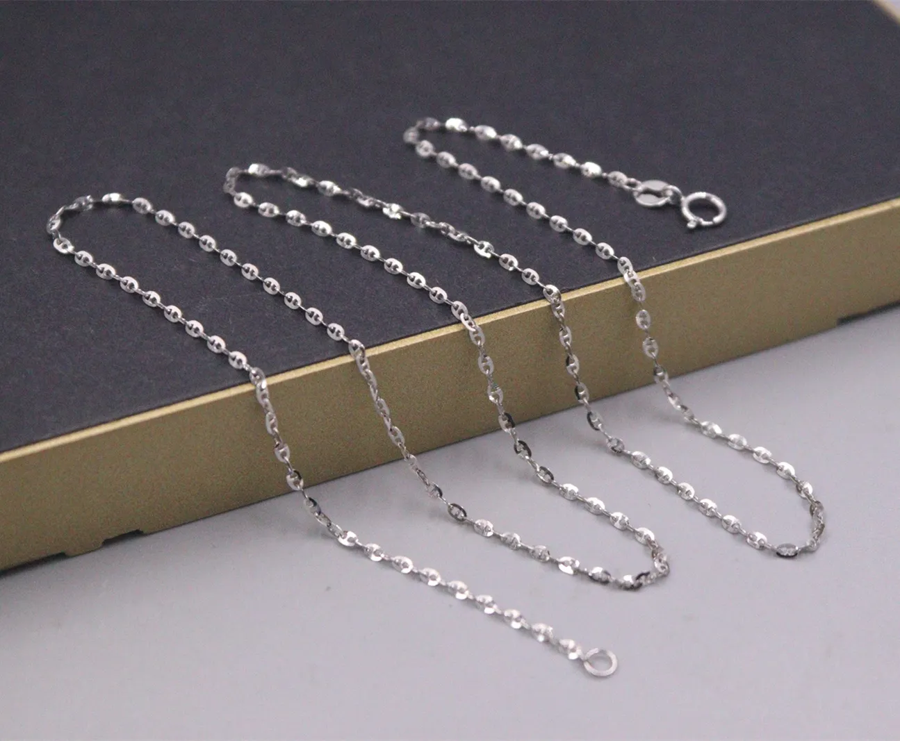 Catene in oro bianco massiccio puro Lucky 1,5 mm Collana con maglie ad ancora 1,8 g 17,9 pollici L_voghion.com