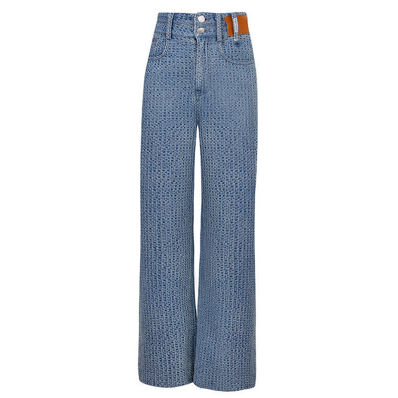 Damen-Herbsthose mit hoher Taille, schmaler, lässiger, gewebter, bodenlanger, langer Hose mit weitem Bein_voghion.com