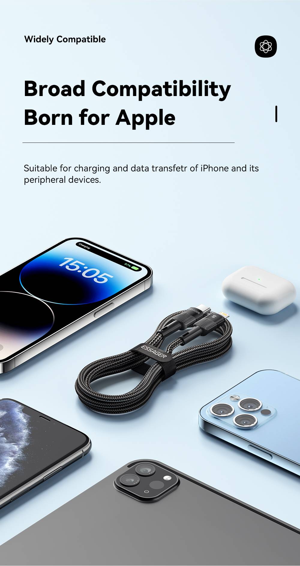 LANSKLBD Essager USB C Cable For IPhone 14 13 12 11 pro Max XS 20W Fast Charging Cable Data Line Charger For iPad Mobile Phone Wire Cord_voghion.com
