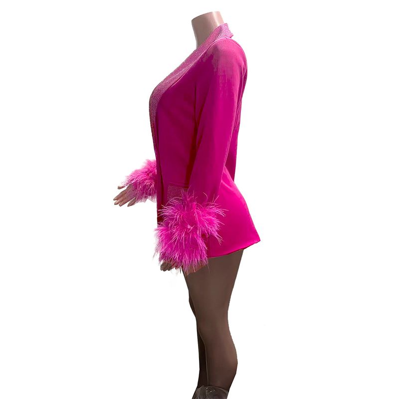 Abbigliamento donna Moda per donna temperamento modello originale tessuto piuma di struzzo brillante dia giacca da abito_voghion.com