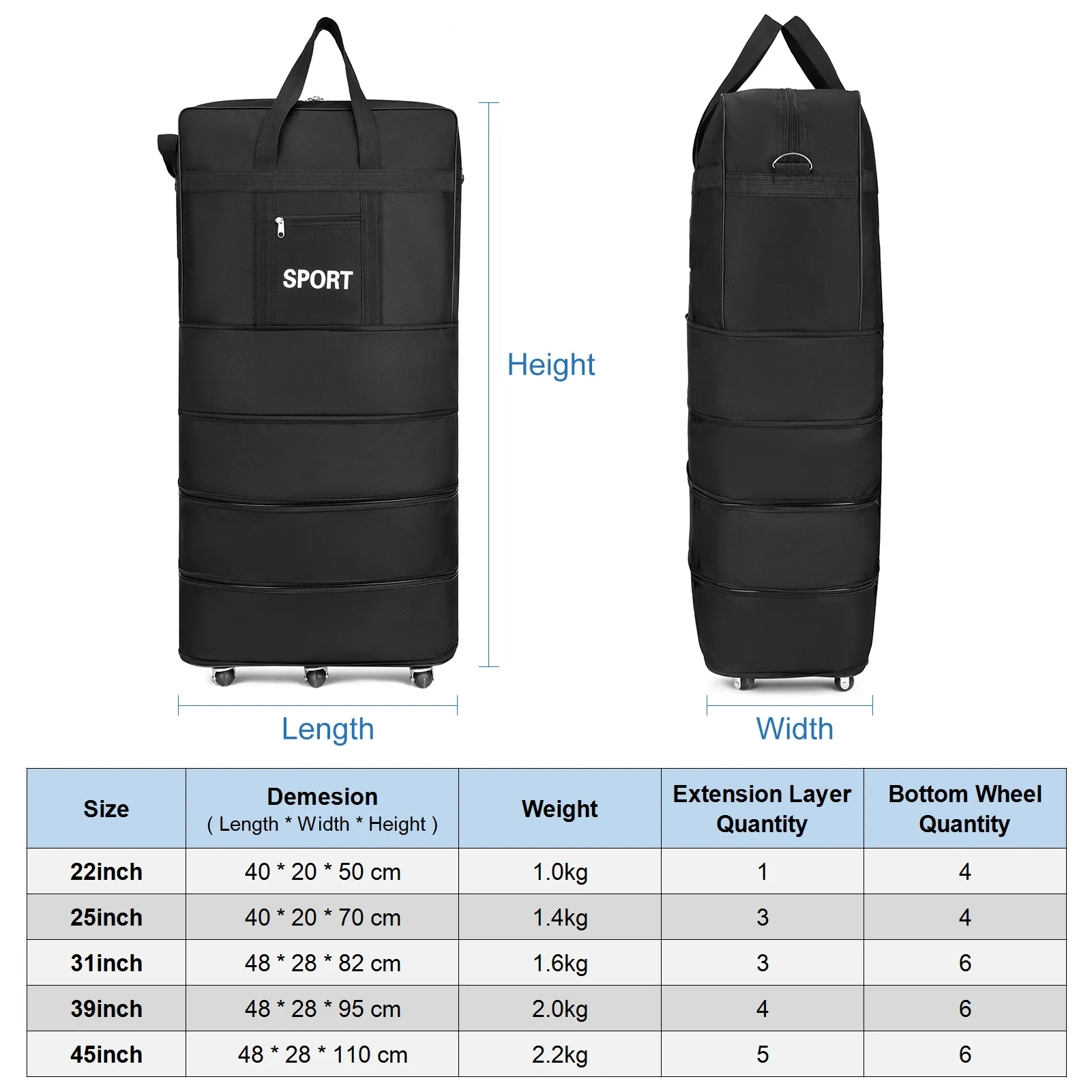 Expandable Suitcase Foldable High Quality Rolling For Travel Business Large Capacity Lage Storage Bag_voghion.com