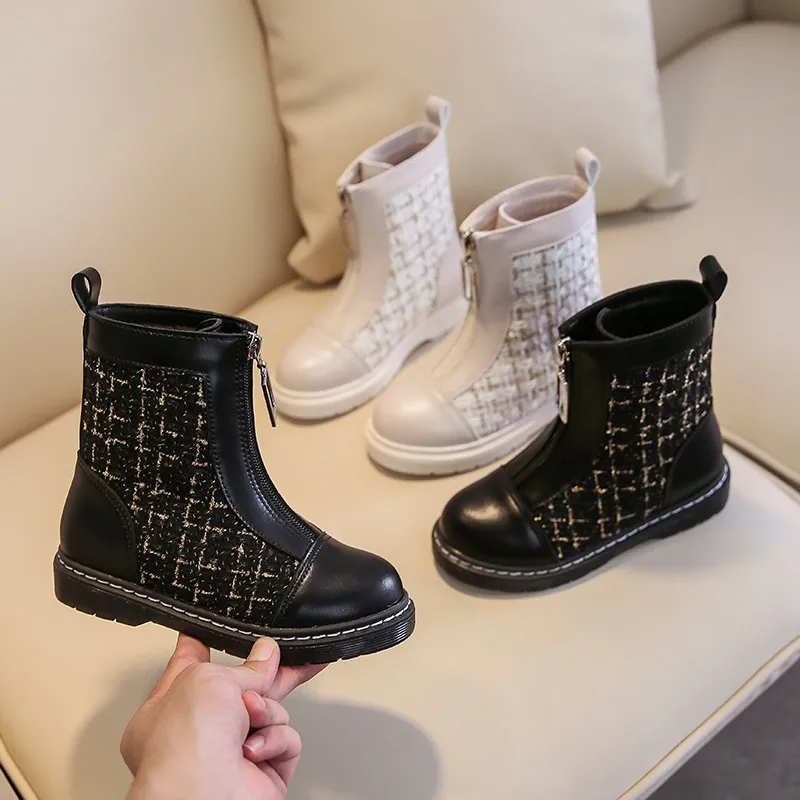 Bottes courtes à fermeture éclair pour filles, chaussures d'hiver tendance pour tout-petits, princesse douce, Happysteps, tailles US6C-US4Y_voghion.com