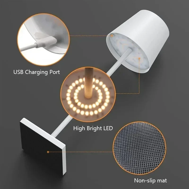 Wiederaufladbare Tischlampe Moderne tragbare LED-USB-Touch-Schalter Nachtlicht Hotel Schnurlose Schreibtischlampen für Wohnzimmerrestaurant_voghion.com