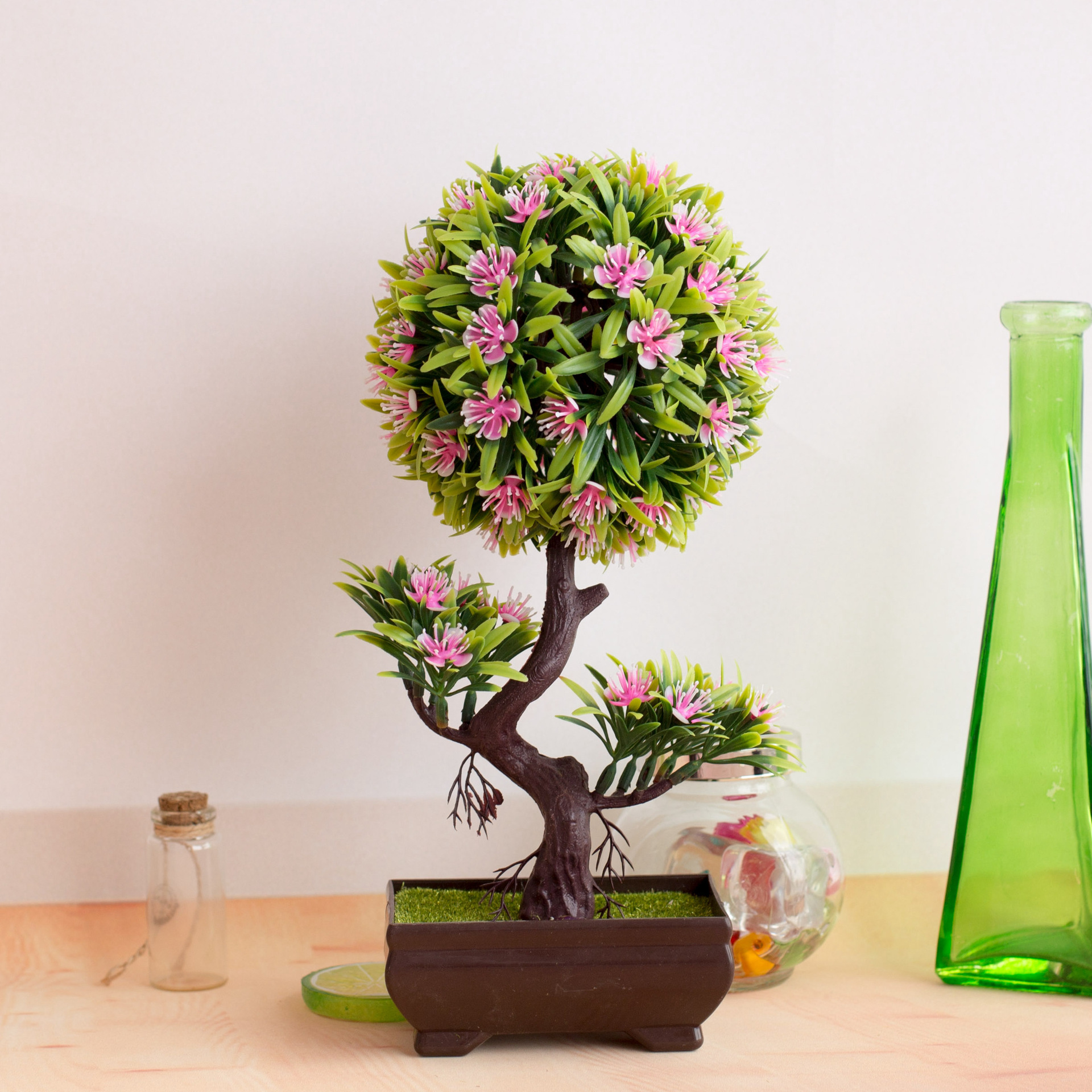 Simulation plant S-shaped plum blossom potted green bonsai small bonsai home decoration desktop ornaments_voghion.com