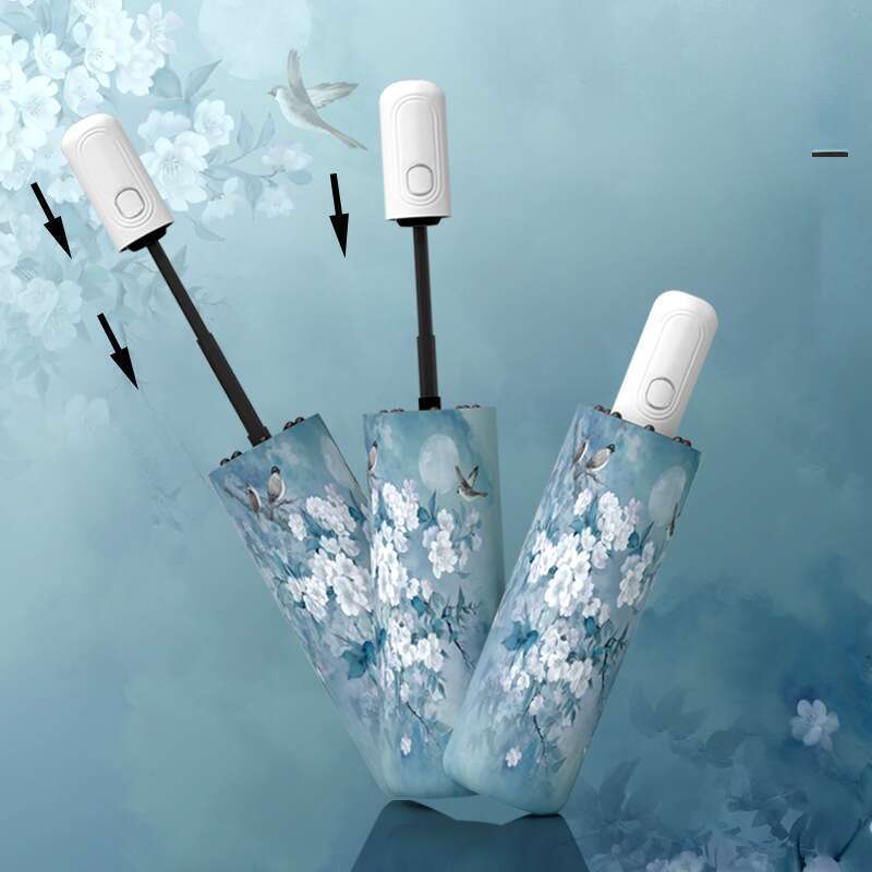 New Chinese Style For Shade, Sun UV Protection, Women's Fully Automatic Rain Dual-use, Compact And Portable Folding_voghion.com