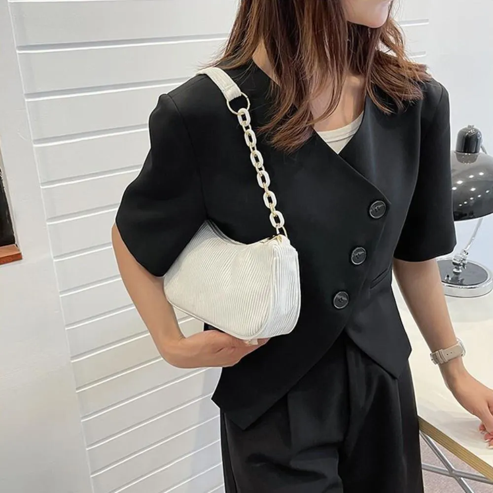 Hobo Chain Corduroy Shoulder Bag Korean Style Solid Color Crossbody Storage Makeup Lipstick Veet Underarm_voghion.com
