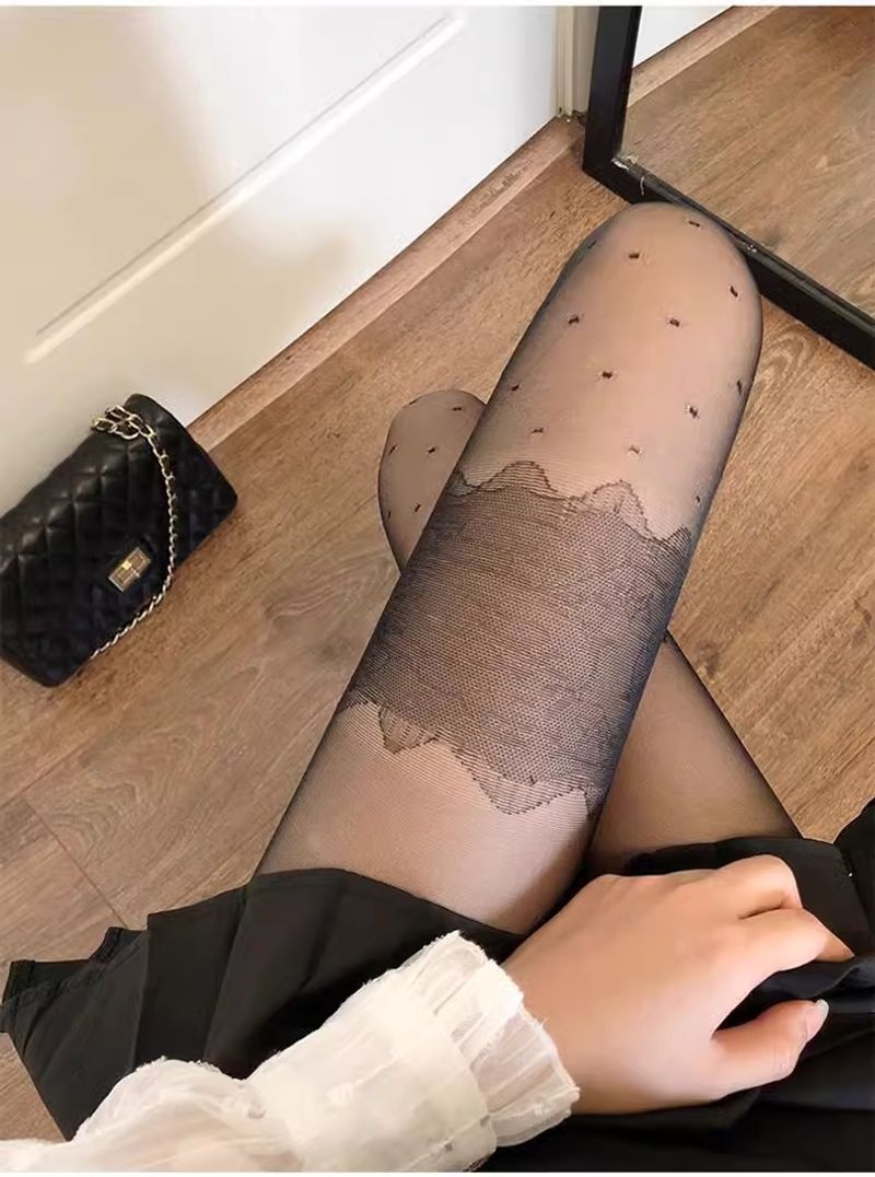 Șosete subțiri unisex ultra-subțiri jk negre cu buline, pentru femei_voghion.com