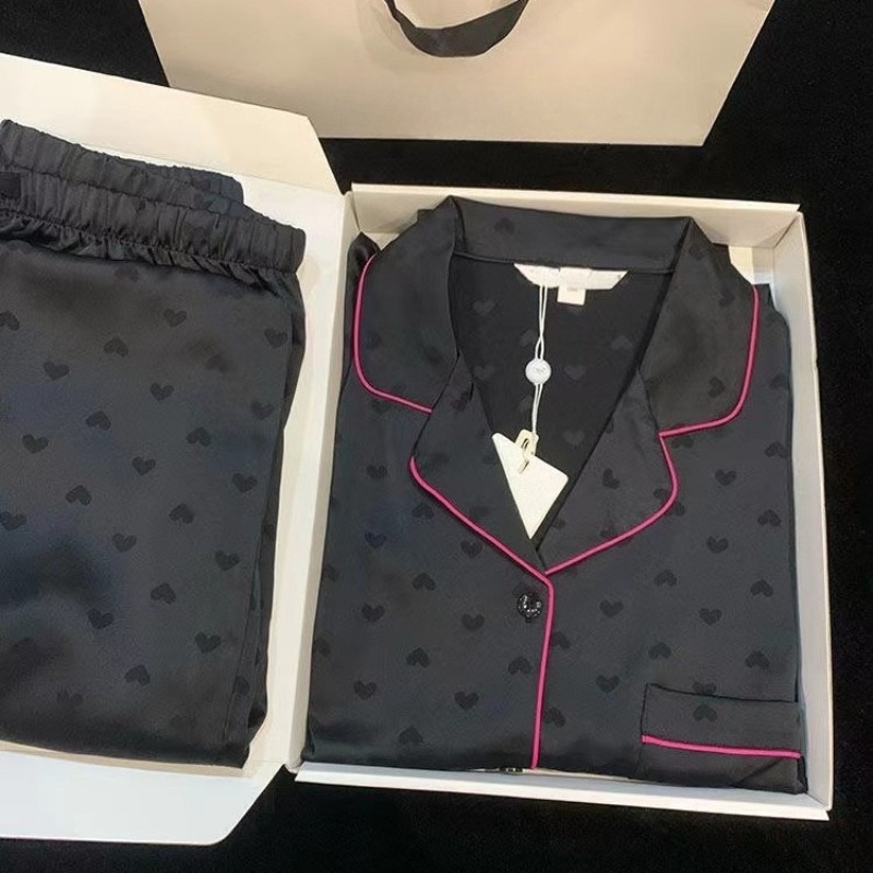 Spring And Autumn Love Jacquard Ice Silk Silk Pajamas Women's Cardigan Long Sleeve High-end Loungewear Summer