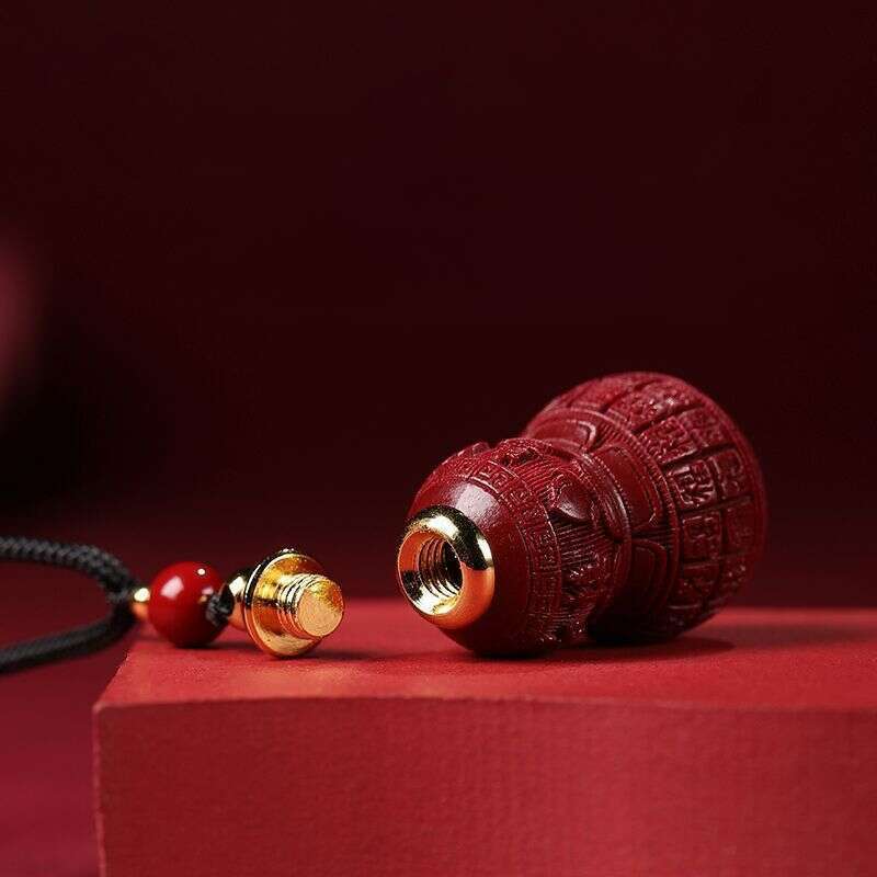 【 8342 People's Collection 】 Hollow Cinnabar Lucky Life Hollow Gourd Necklace Phone Key Pendant, Hollowed Out Red_voghion.com
