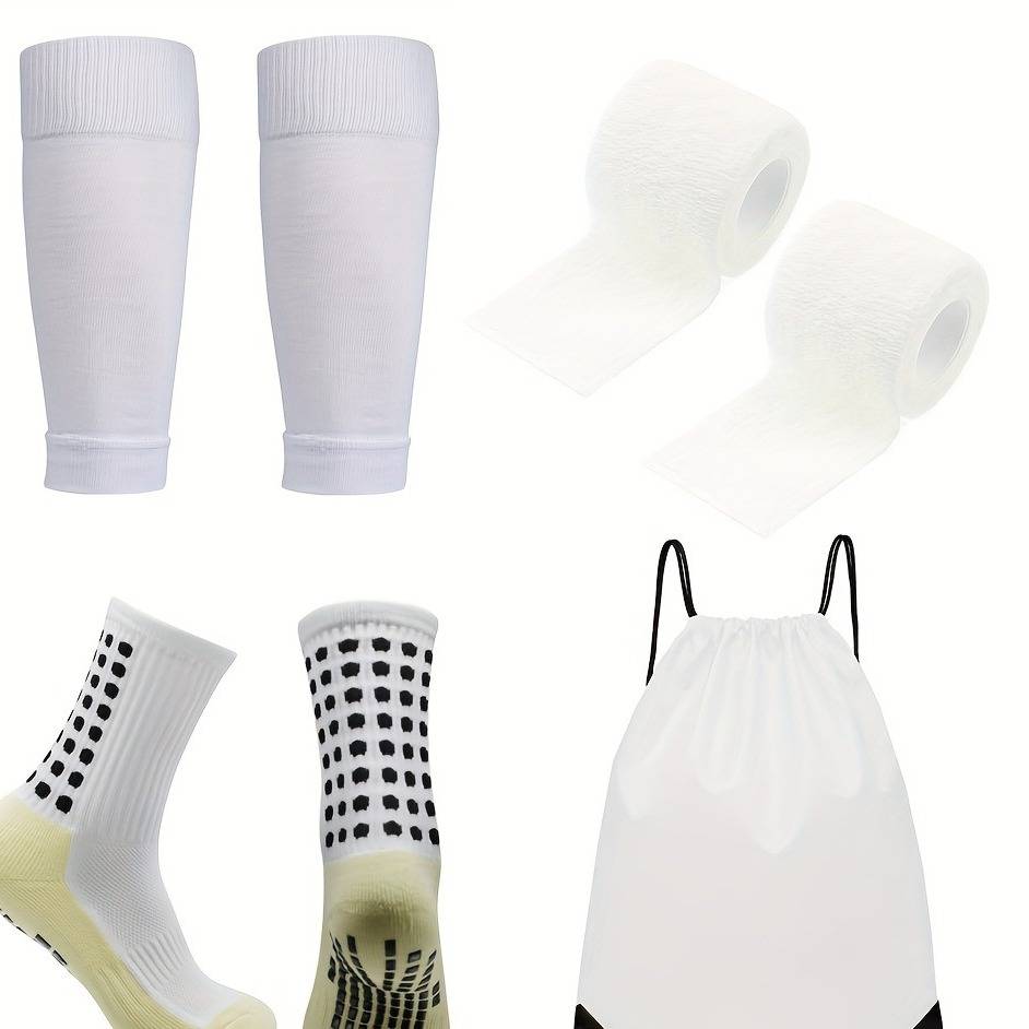 4-Pack Non-Slip Football Socks With Cushioned Sole & Anti-Slip Dots For Soccer, Yoga & Sports - Breathable Nylon Blend (Black/White/Red/Blue)_voghion.com