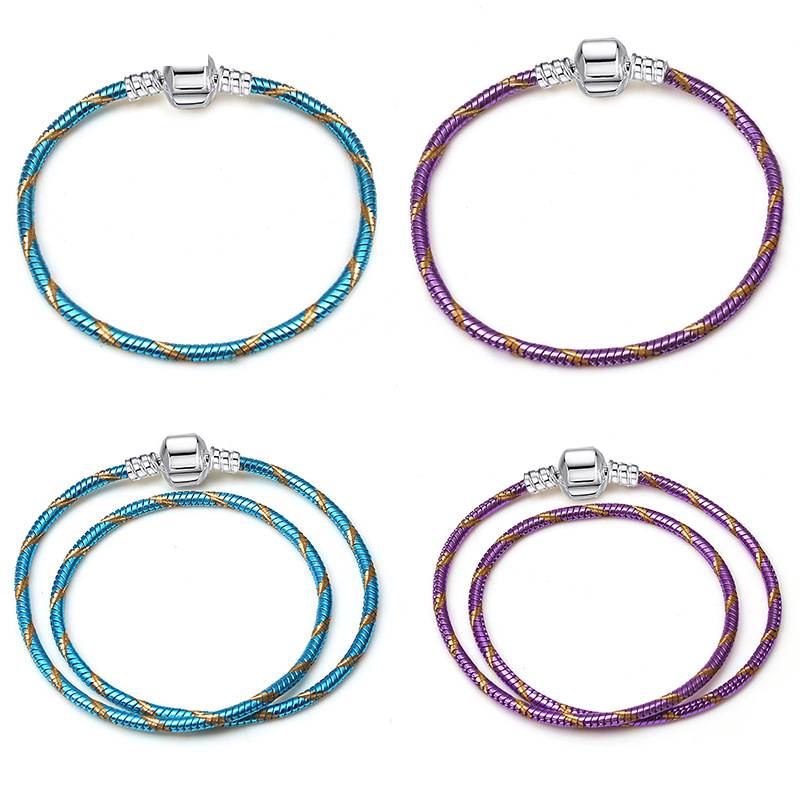 Charm Bracelets 925 Sterling Silver Plated Colored Basic Chain Snake Bracelet, New Style, Fat Dora Snake Bone Basic Bracelet._voghion.com