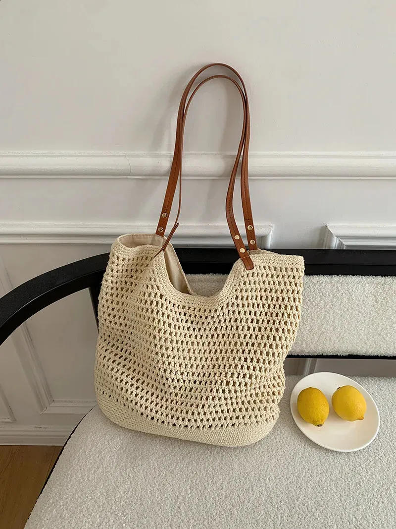 Sac à bandoulière de plage creux tissé grande capacité vacances portable affaires loisirs shopping simple joker haut sens_voghion.com