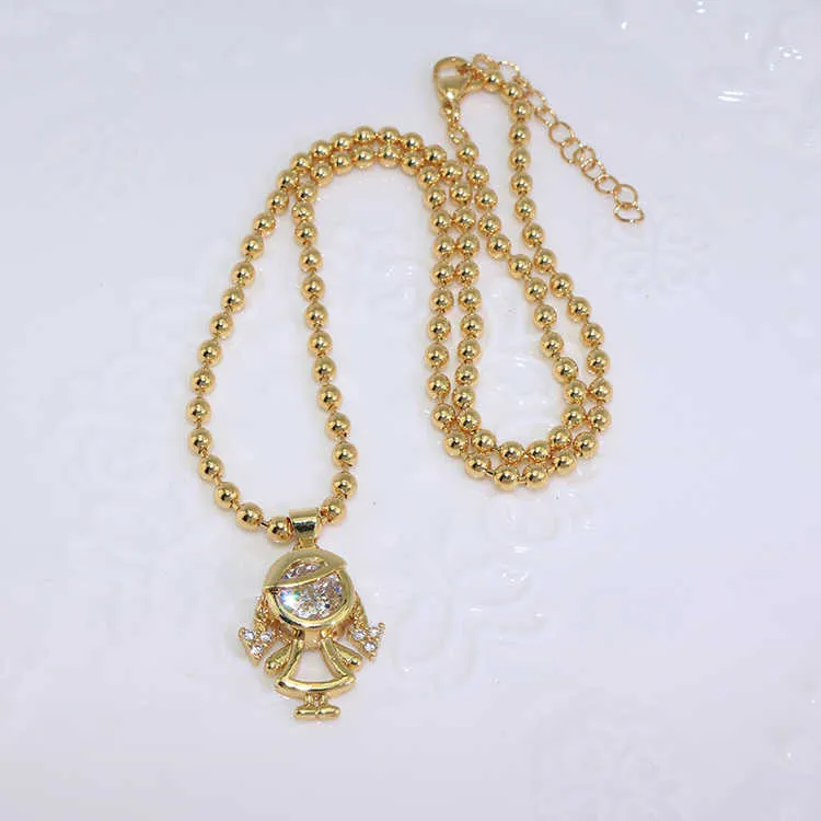 NZ1428 Collier délicat plaqué or avec micro pavé de zircons cubiques pour garçon et fille, pendentif à breloque pour enfants, chaîne à billes_voghion.com