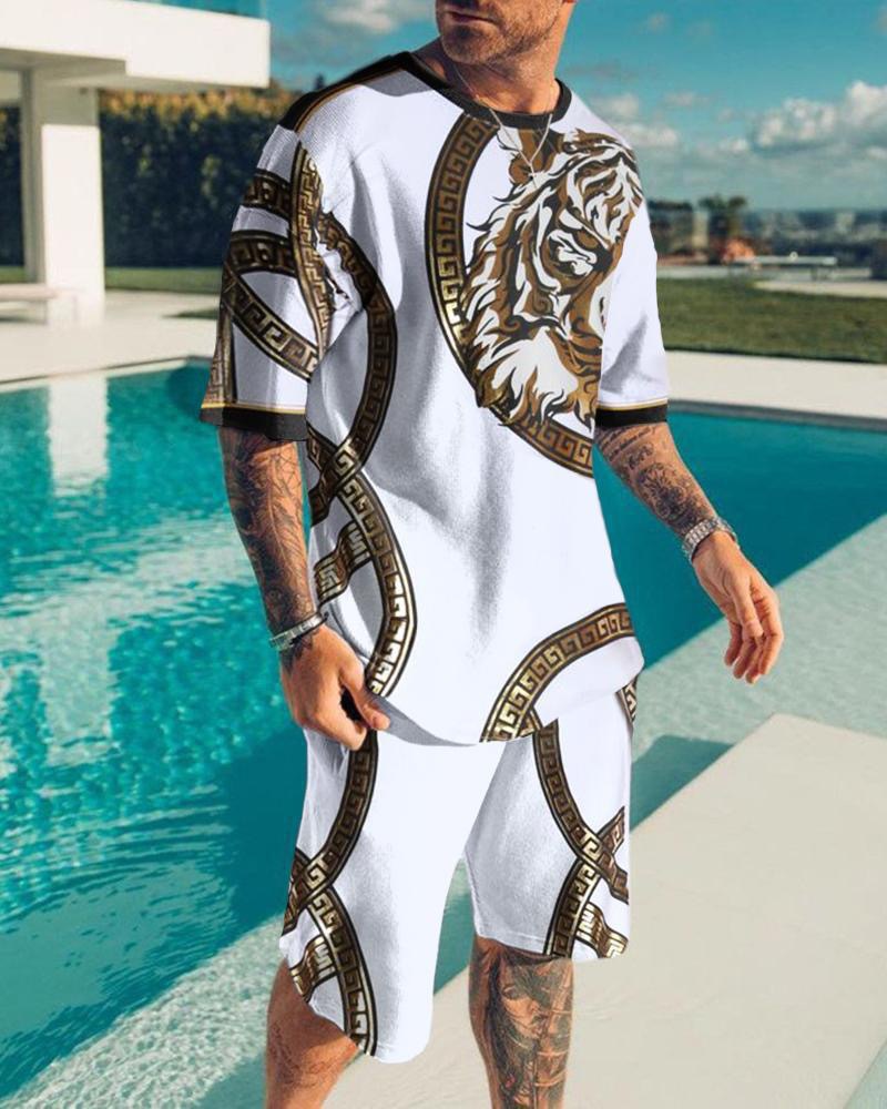 Trajes de 2 piezas para hombre, camiseta de manga corta y pantalones cortos de chándal informales con patrón de Aurora, traje deportivo de playa para salón de vacaciones