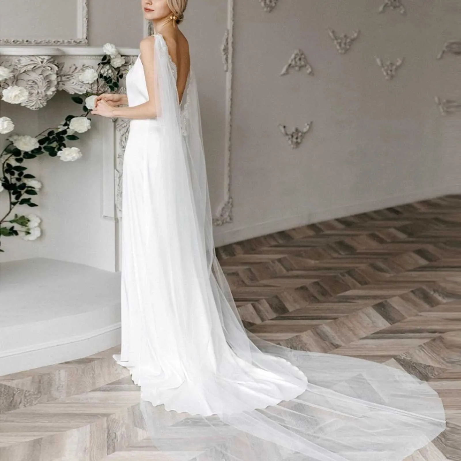 Hårsmycken Dam VG85 Capes Slöja Lång Katedral Brudkappa Bröllopsaccessoarer för Brud Bolero Sjal Mjuk Kväll_voghion.com