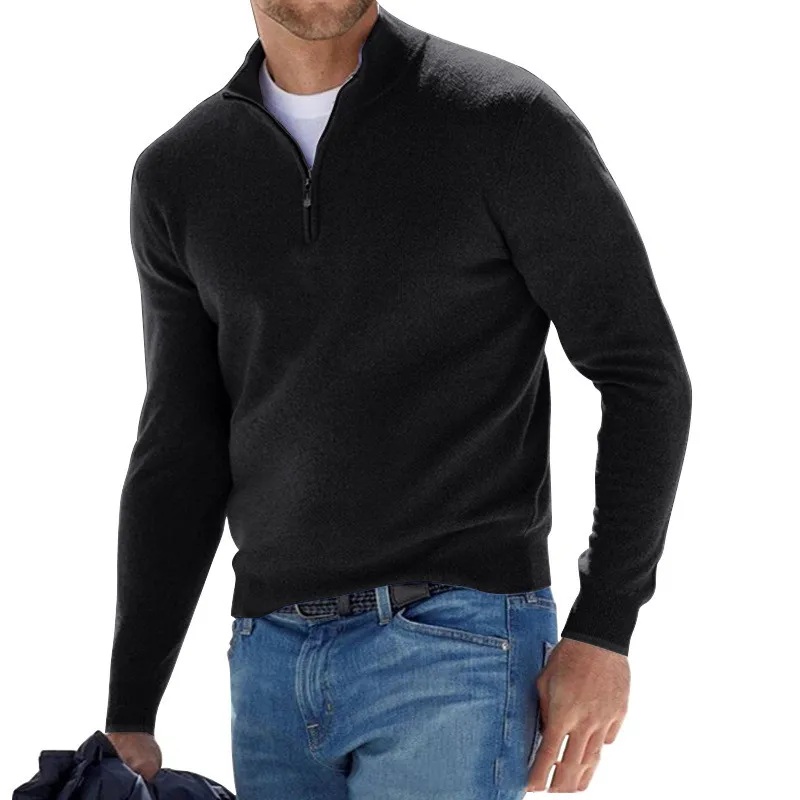 Maglioni da uomo, maglione in lana con cerniera a un quarto, manica lunga, caldo, tinta unita, per esterni, autunno e inverno_voghion.com