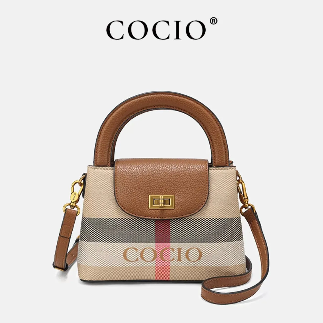 COCIO Designer New Affordable Luxury Genuine Leather Flap Check Plaid Tartan High-quality Fashionable Casual Womens