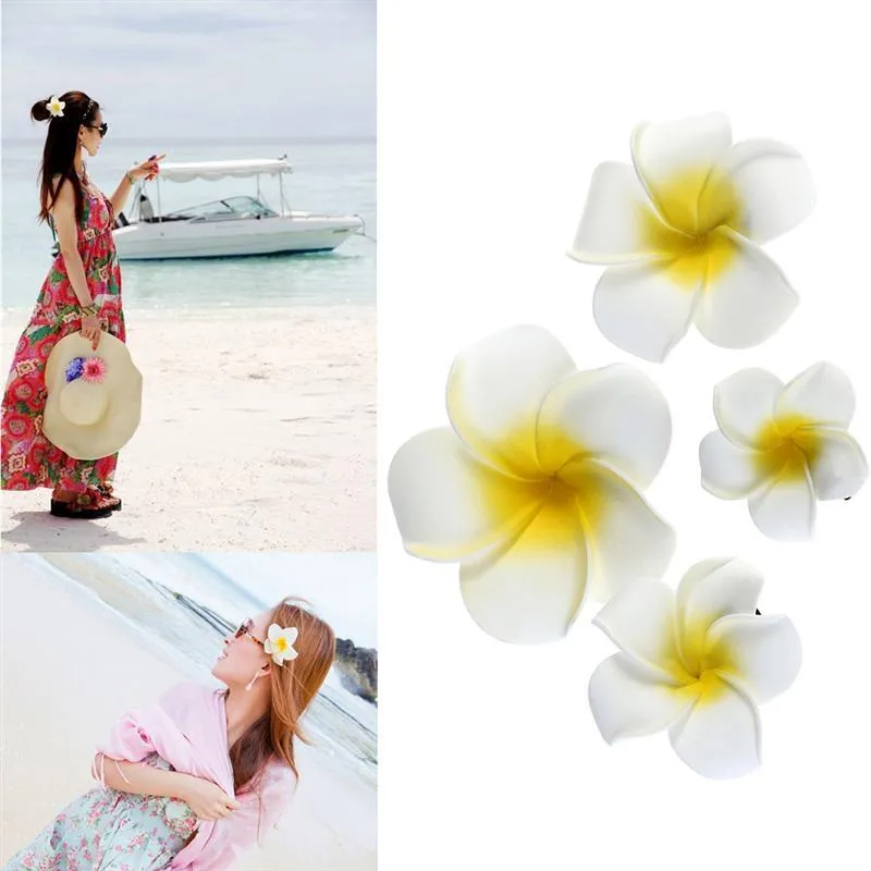 24 peças 2,4 polegadas havaiano plumeria flor clipe espuma cabelo acessório para praia festa casamento evento decoração acessórios (12 cores)_voghion.com