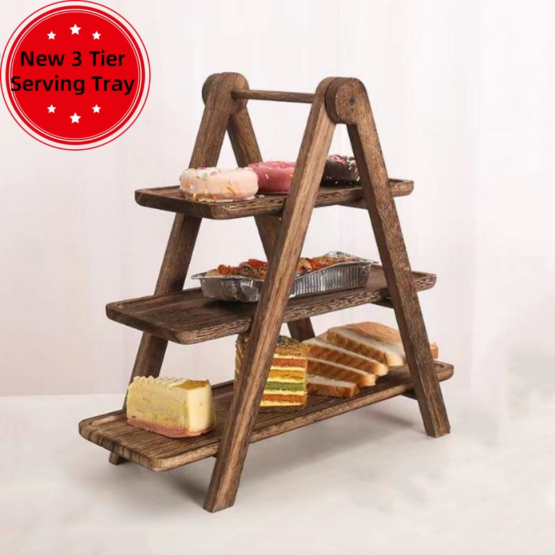 3-Tier Wood Cake Stand - Farmhouse Serving Tray
